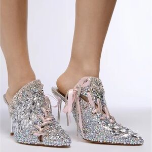 AZALEA WANG SOULMATE SILVER EMBELLISHED PUMP WITH RIBBON DETAIL - 8.5